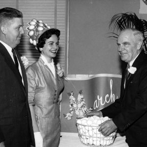 Wayne Corpening, Elaine Herndon, and Governor Luther H. Hodges for "March is Egg Month"