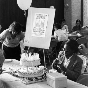 Women fundraising on Susan B. Anthony's birthday
