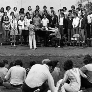 University choir performing for student body