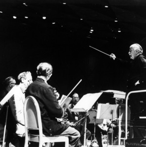 Conductor Arthur Fiedler leads Boston Pops Orchestra