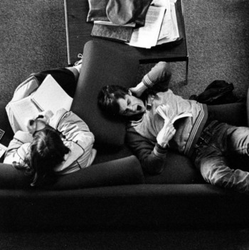 Overhead shot of students in library