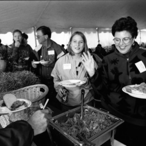 Food line at a NC State Alumni Association tailgate event, 1997