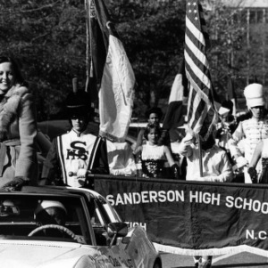 Homecoming parade, Sanderson High School marching band, 1976