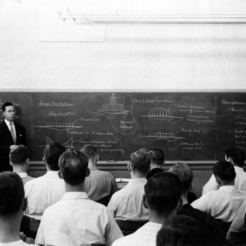 Dr. Ralph E. Fadum in classroom