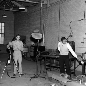 Haywood Burnette and Dolan Kelly conducting television experiment in Industrial Engineering Laboratory