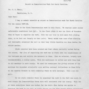 Report on demonstration work for North Carolina, October 1, 1908