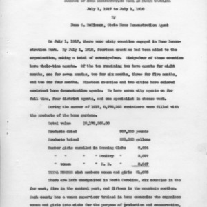 Summary of home demonstration work in North Carolina, July 1, 1917 - July 1, 1918
