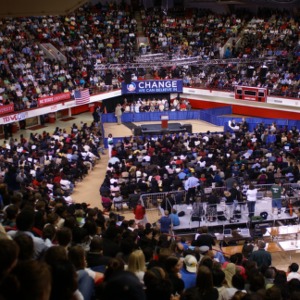 Stage set for Michelle Obama in Reynolds Coliseum