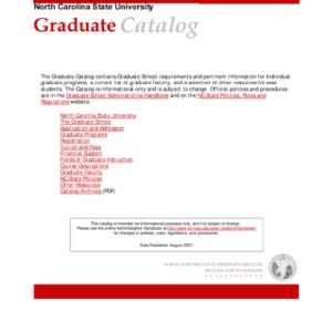 North Carolina State University Graduate Catalog, 2007-2008