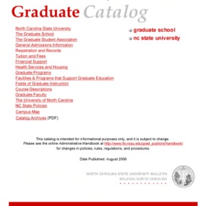 North Carolina State University Graduate Catalog, Fall 2006