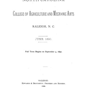 North Carolina College of Agriculture and Mechanic Arts Catalogue, June 1890