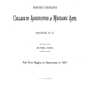 North Carolina College of Agriculture and Mechanic Arts, Second Annual Catalogue, June 1891