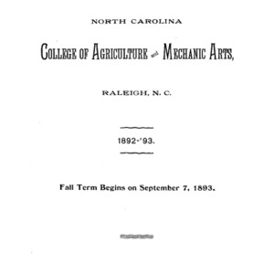 North Carolina College of Agriculture and Mechanic Arts, Fourth Annual Catalogue, 1892-93