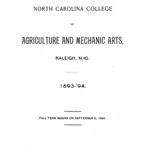 North Carolina College of Agriculture and Mechanic Arts, Fifth Annual Catalogue, 1893-94