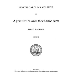 North Carolina College of Agriculture and Mechanic Arts Catalogue, 1909-1910