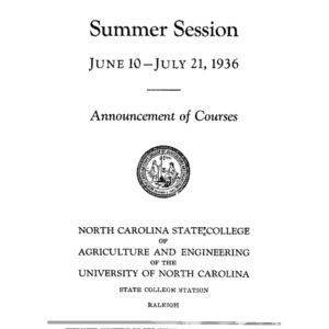 North Carolina State College of Agriculture and Engineering Summer Session, June 10 to July 21, 1936 (State College Record Vol. 35 No. 3)