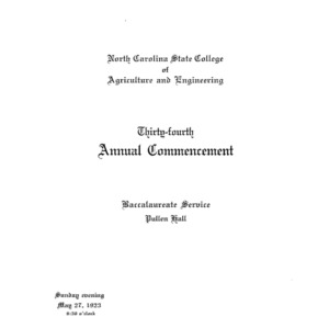 North Carolina State College of Agriculture and Engineering, Thirty-fourth Annual Commencement, May 27, 1923