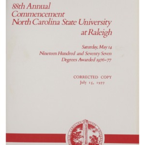 North Carolina State University, Eighty-Eighth Annual Commencement, May 14, 1977