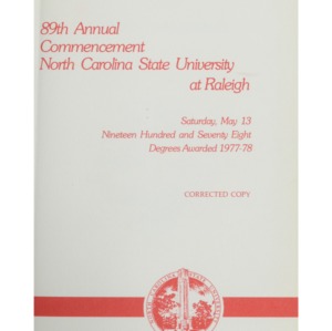 North Carolina State University, Eighty-Ninth Annual Commencement, May 13, 1978