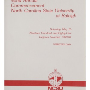 North Carolina State University, Ninety-Second Annual Commencement, May 16, 1981