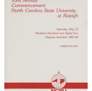 North Carolina State University, Ninety-Third Annual Commencement, May 15, 1982