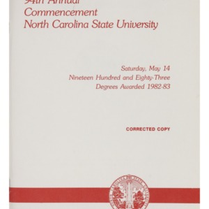 North Carolina State University, Ninety-Fourth Annual Commencement, May 14, 1983