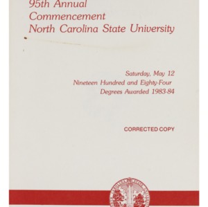 North Carolina State University, Ninety-Fifth Annual Commencement, May 12, 1984