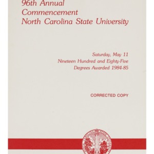 North Carolina State University, Ninety-Sixth Annual Commencement, May 11, 1985