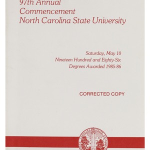 North Carolina State University, Ninety-Seventh Annual Commencement, May 10, 1986