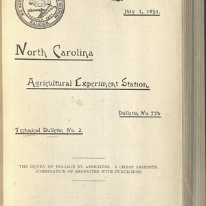 On the Cause and Prevention of the Injury to Foliage by Arsenties [...] (North Carolina Agricultural Experiment Station Technical Bulletin No. 2)