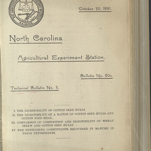 Digestion Experiments (North Carolina Agricultural Experiment Station Technical Bulletin No. 3)