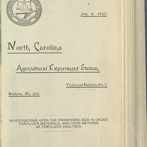 Investigations Upon the Phosphoric Acid in Crude Fertilizer Materials, and Upon Methods of Fertilizer Analyses (North Carolina Agricultural Experiment Station Technical Bulletin No. 7)
