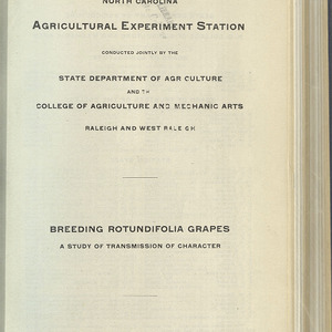 Breeding Rotundifolia Grapes, A Study of Transmission of Character (North Carolina Agricultural Experiment Station Technical Bulletin No. 10)