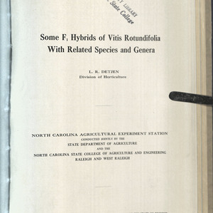 Some F1 Hybrids of Vitis Rotundifolia with Related Species and Genera (North Carolina Agricultural Experiment Station Technical Bulletin No. 18)