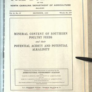 Mineral Content of Southern Poultry Feeds and Their Potential Acidity and Potential Alkalinity (North Carolina Agricultural Experiment Station Technical Bulletin No. 19)