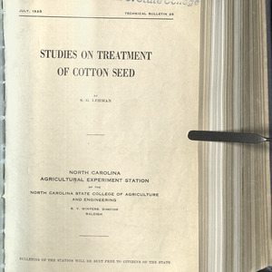 Studies on treatment of cotton seed (North Carolina Agricultural Experiment Station Technical Bulletin No. 26)
