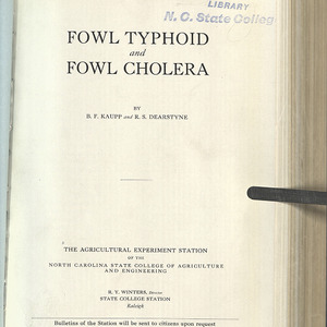 Fowl typhoid and fowl cholera (North Carolina Agricultural Experiment Station Technical Bulletin No. 27)