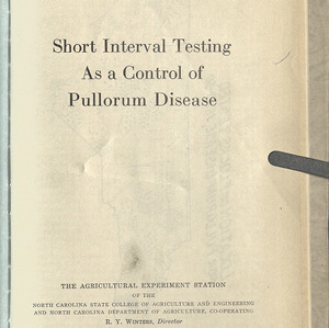 Short interval testing as a control of pullorum disease (North Carolina Agricultural Experiment Station Technical Bulletin No. 40)