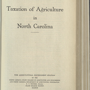 Taxation of agriculture in North Carolina (North Carolina Agricultural Experiment Station. Technical bulletin 43)