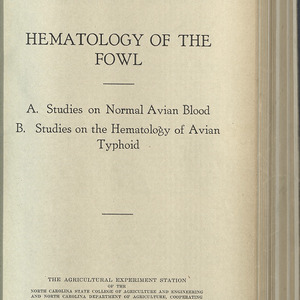 Hematology of the fowl (North Carolina Agricultural Experiment Station. Technical bulletin 44)