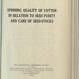 Spinning quality of cotton in relation to seed purity and care of seed stocks (North Carolina Agricultural Experiment Station. Technical bulletin 45)