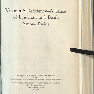 Vitamin A deficiency- A cause of Lameness and death among swine (North Carolina Agricultural Experiment Station. Technical bulletin 52)