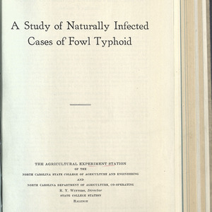 A study of naturally infected cases of Fowl Typhoid (North Carolina Agricultural Experiment Station. Technical bulletin 53)