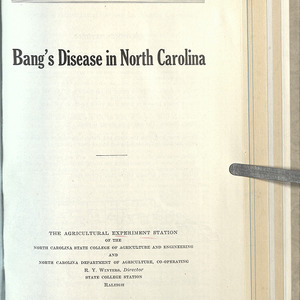 Bang's disease in North Carolina (North Carolina Agricultural Experiment Station. Technical bulletin 54)