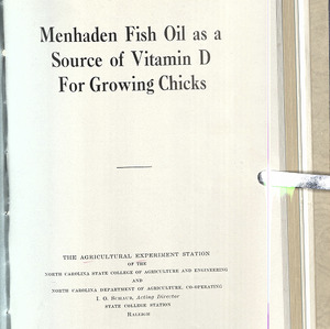 Menhaden fish oil as a source of vitamin D for glowing chicks (North Carolina Agricultural Experiment Station. Technical bulletin 57)