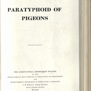 Paratyphoid of pigeons (North Carolina Agricultural Experiment Station. Technical bulletin 62)