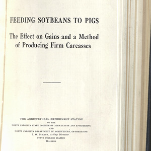 Feeding soybeans to pigs. The effect on gains and a method of production firm carcasses (North Carolina Agricultural Experiment Station. Technical bulletin 63)