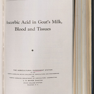 Ascorbic acid in goat's milk, blood and tissues (North Carolina Agricultural Experiment Station. Technical bulletin 68)