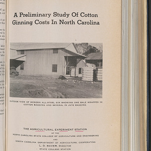 A preliminary study of cotton ginning costs in North Carolina (North Carolina Agricultural Experiment Station. Technical bulletin 71)