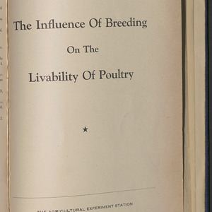 The influence of breeding on the livability of poultry (North Carolina Agricultural Experiment Station. Technical bulletin 79)